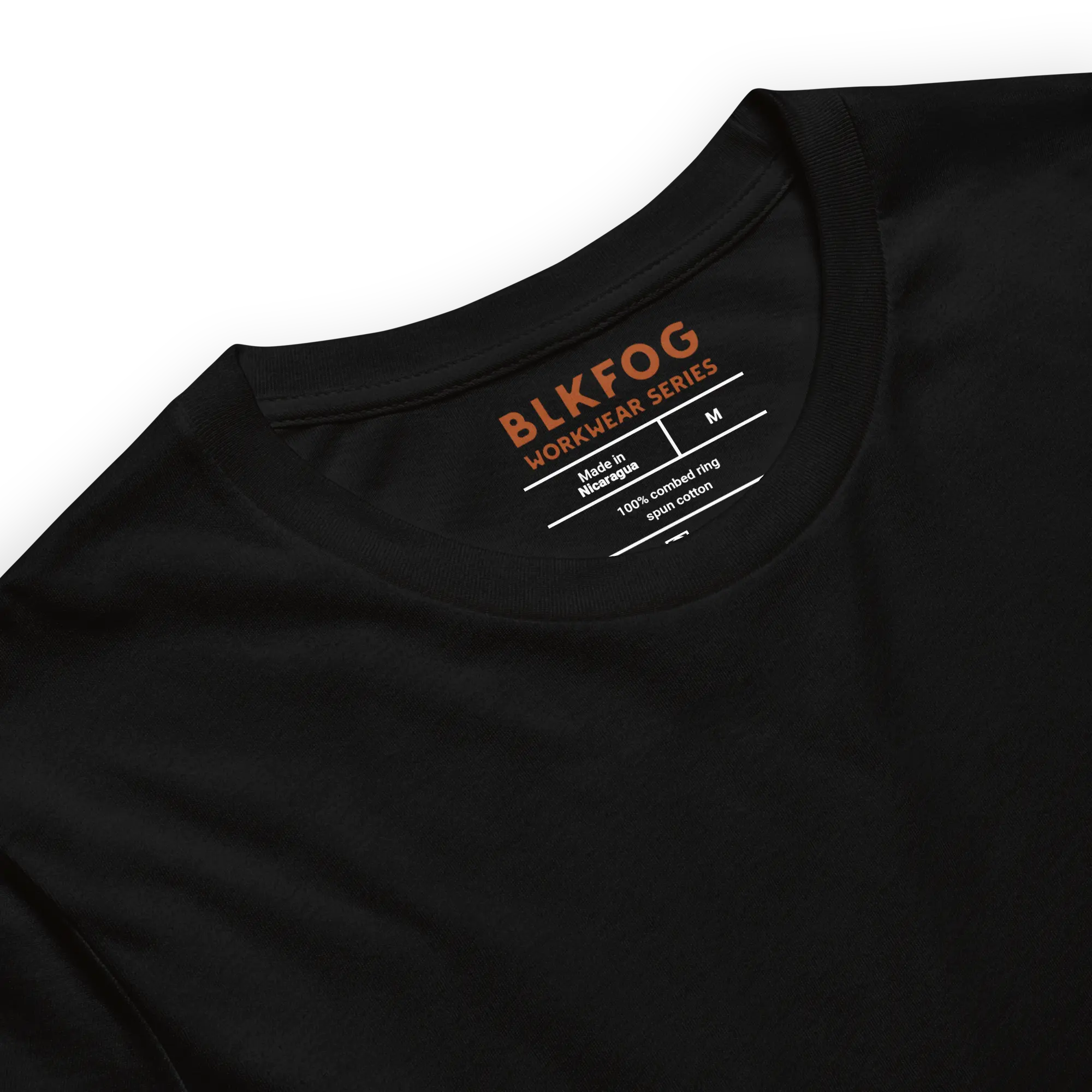 blkfog-long-shifts-tee-inside-label BLKFOG rust inside label printed on Long Shifts workwear t-shirt