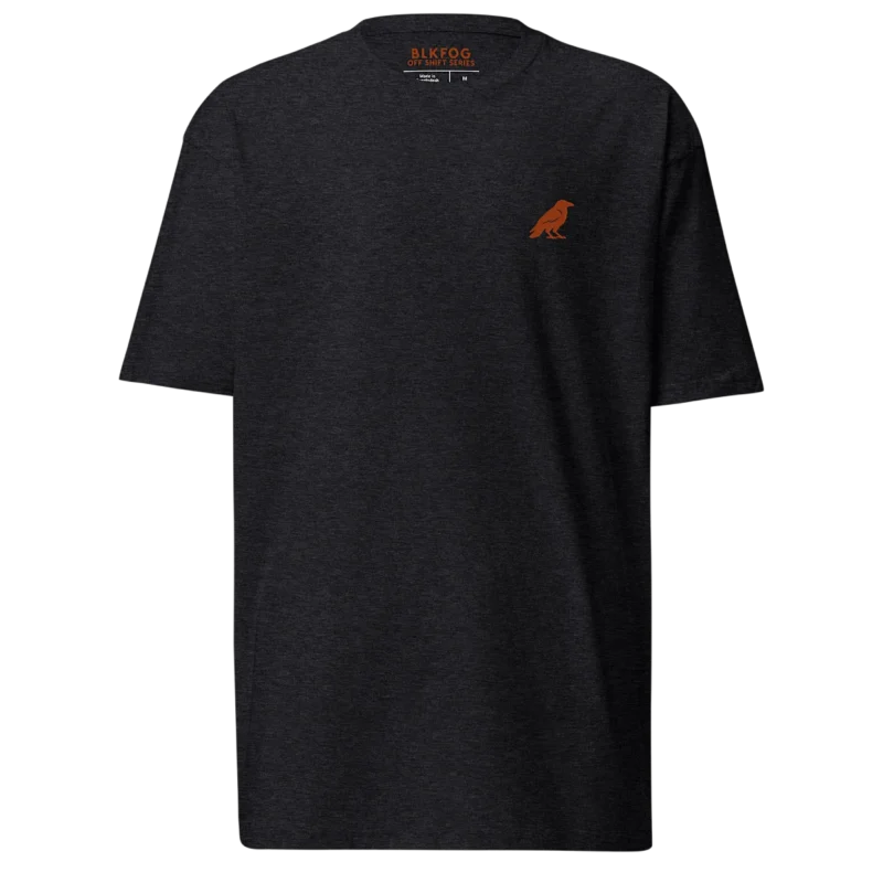 BLKFOG Off Shift Workwear Tee charcoal front with rust crow logo