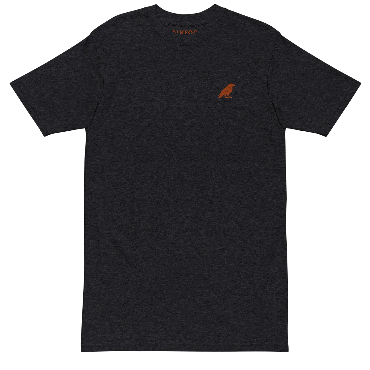 blkfog-off-shift-workwear-tee-front-flat BLKFOG Off Shift core Workwear Tee charcoal front with rust crow logo