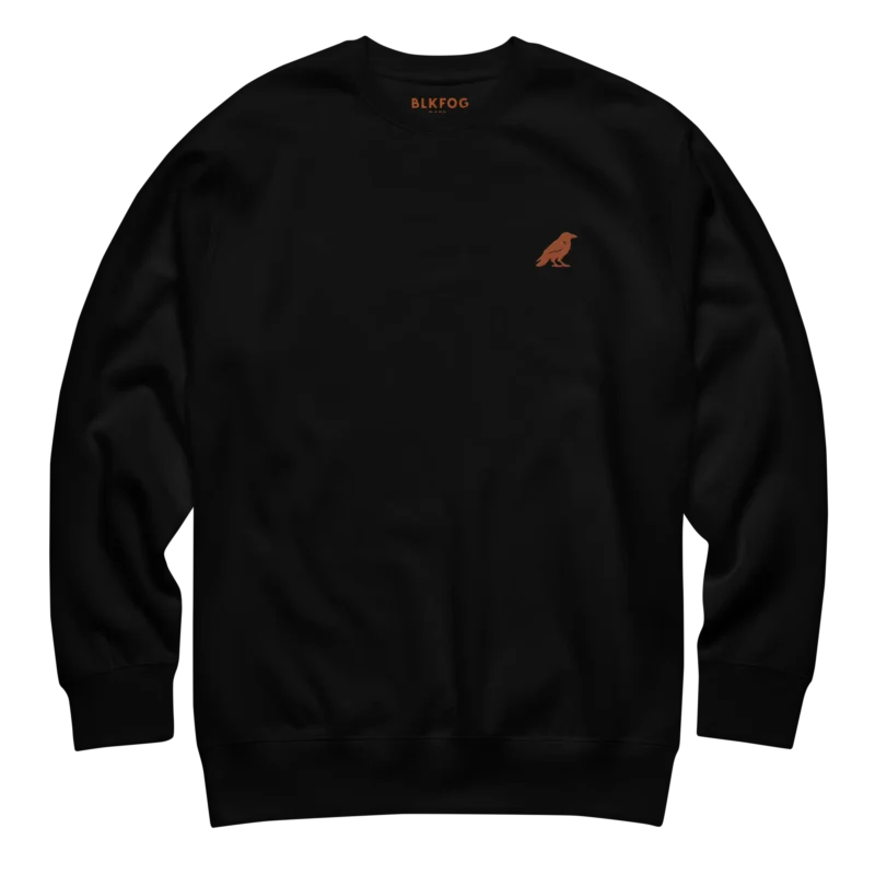 BLKFOG Standard Issue crewneck sweatshirt with rust crow logo on left chest