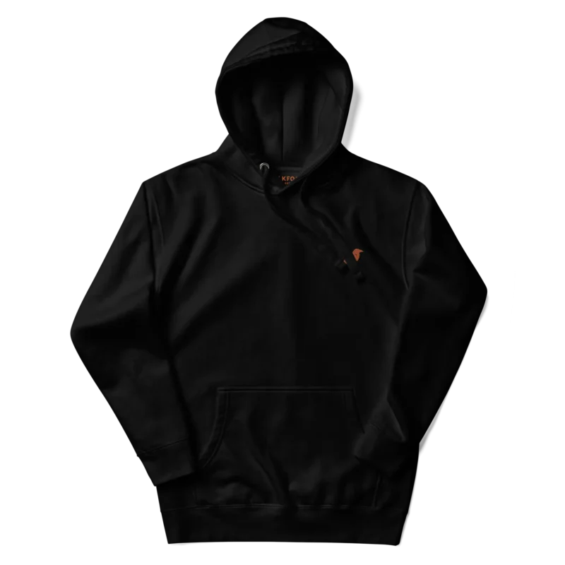 BLKFOG Standard Issue pullover hoodie with rust crow logo on left chest