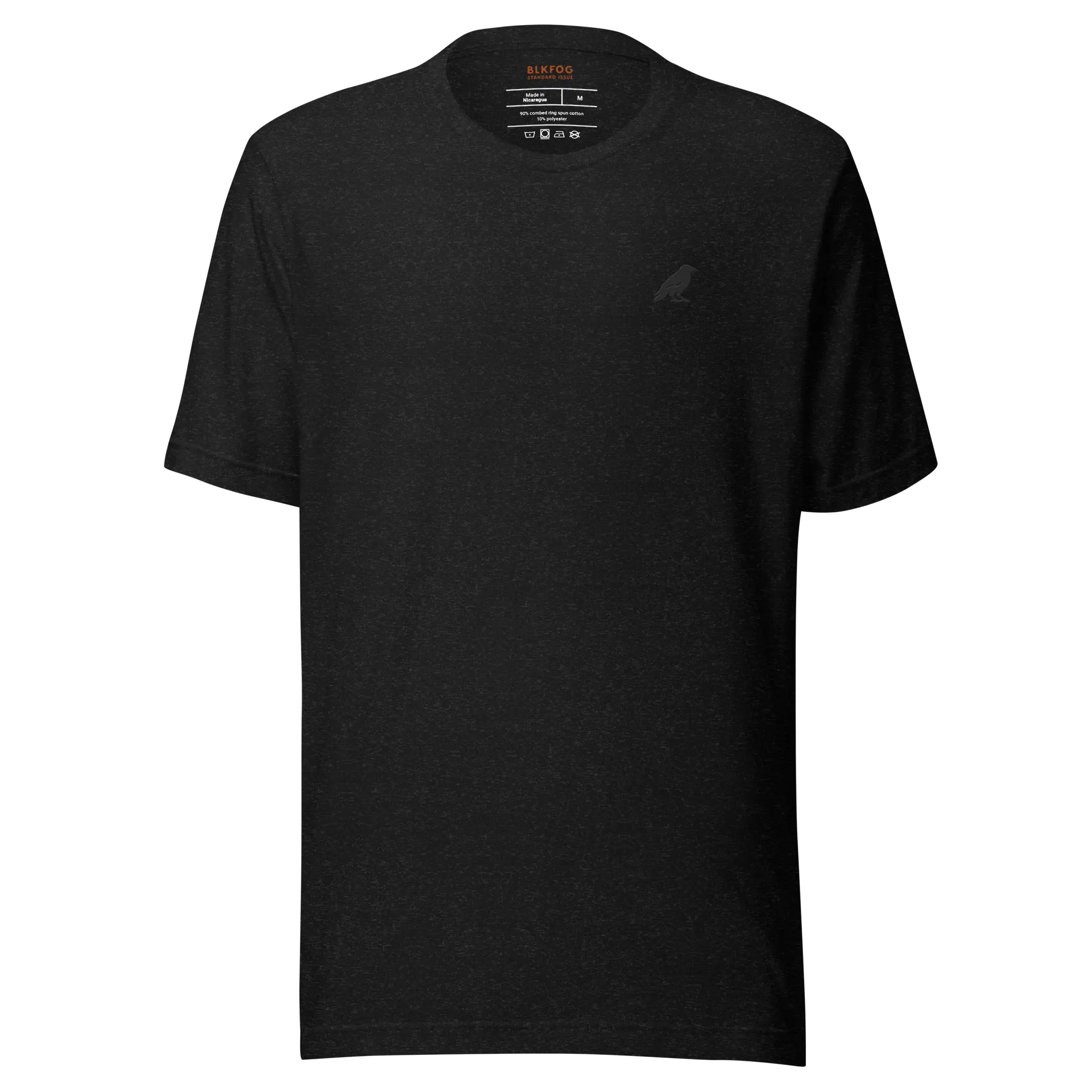 blkfog-standard-issue-stealth-main-tee-front- BLKFOG Standard Issue Stealth tee black front with dark crow embroidery