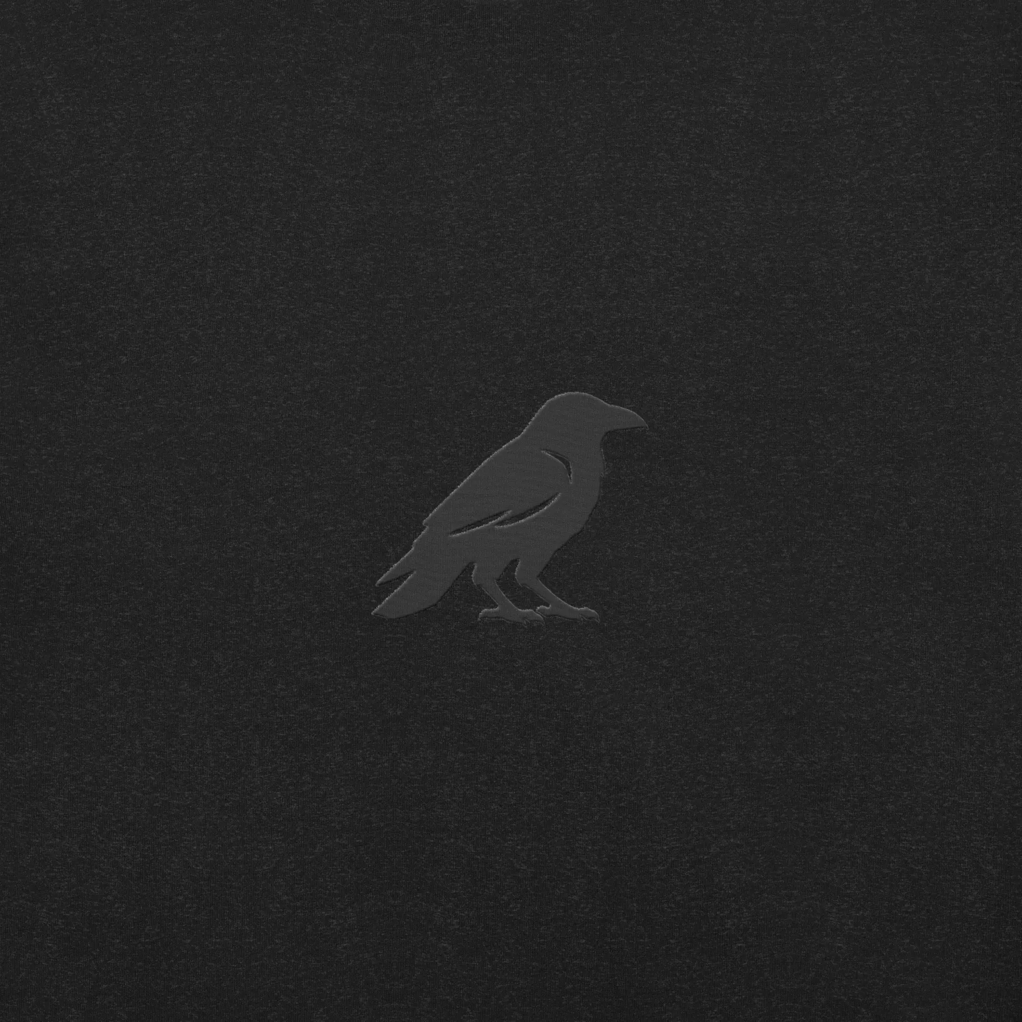 blkfog-standard-issue-stealth-tee-detail-crow-embroidery BLKFOG Standard Issue Stealth tee up close crow embroidery detail