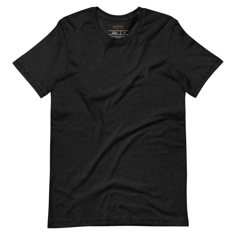 BLKFOG Standard Issue Stealth tee black front with tonal crow embroidery