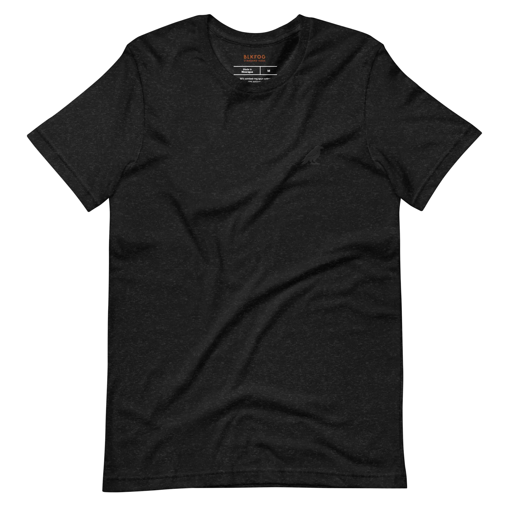 blkfog-standard-issue-stealth-tee-front BLKFOG Standard Issue Stealth tee black front with tonal crow embroidery